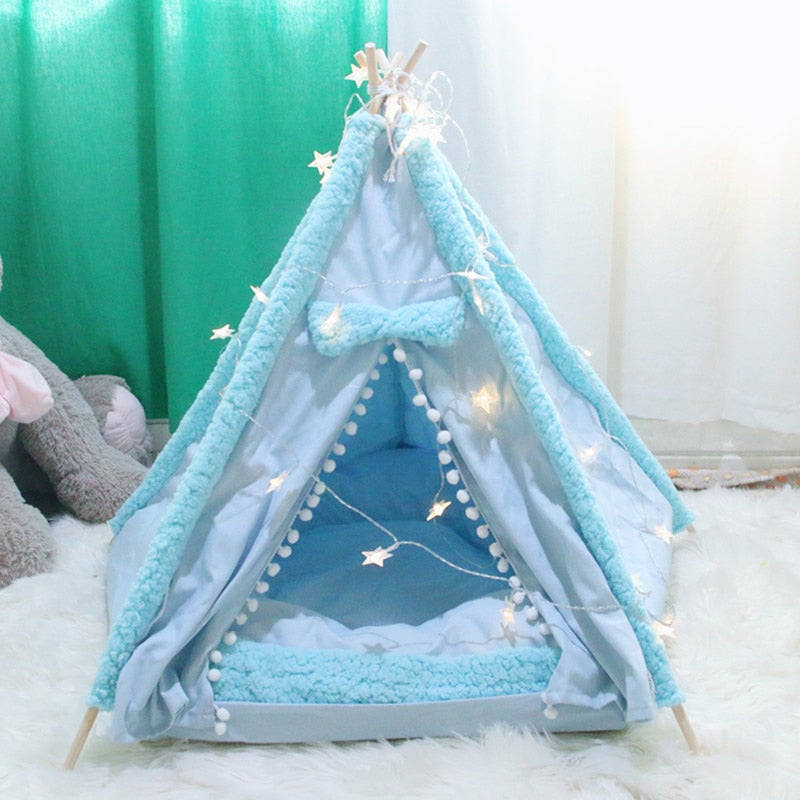 Portable Dog Tent Pet Teepee Foldable Cat Tent Dog Kennel Puppy Bed House Washable Cushion Contain Super Thick Mats