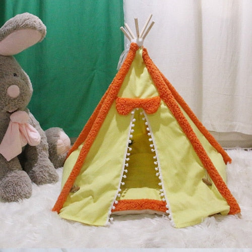 Portable Dog Tent Pet Teepee Foldable Cat Tent Dog Kennel Puppy Bed House Washable Cushion Contain Super Thick Mats