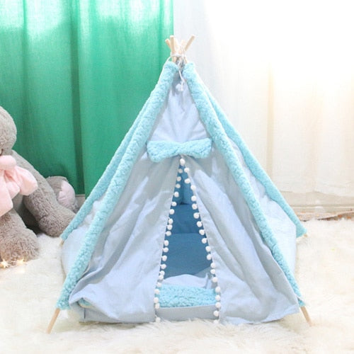 Portable Dog Tent Pet Teepee Foldable Cat Tent Dog Kennel Puppy Bed House Washable Cushion Contain Super Thick Mats