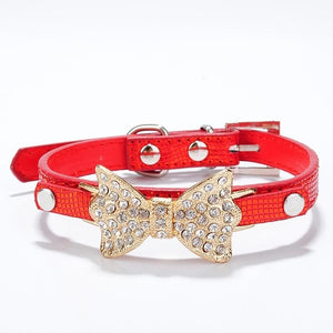 Rhinestone Dog Collars Small Dogs Bling Crystal Bow PU Leather Pet Collar Puppy Cats Necklace Dog Harness Leash Dog Accessories