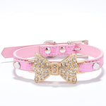 Rhinestone Dog Collars Small Dogs Bling Crystal Bow PU Leather Pet Collar Puppy Cats Necklace Dog Harness Leash Dog Accessories