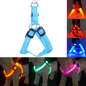 Rechargeable LED Nylon Pet Dog Cat Harness Led Flashing Light Harness Collar Pet Safety Led Leash Rope Belt Dog Accessories