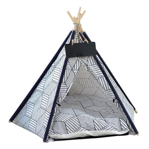 Pet Teepee Dog & Cat Bed White Canvas Dog Cute House - Portable Washable Dog Tents for Dog(Puppy) & Cat Pet (with Cushion)