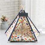 Pet Teepee Dog & Cat Bed White Canvas Dog Cute House - Portable Washable Dog Tents for Dog(Puppy) & Cat Pet (with Cushion)