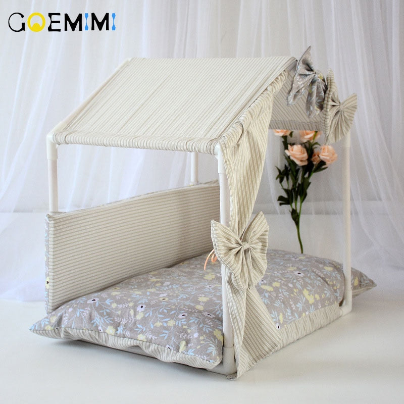 Detachable Dog House Pet Bed Tent Cat Kennel Indoor Bow Design Puppy Mat Pet House Sofa Sleeping Bag Winter Nest Kennel For Cats